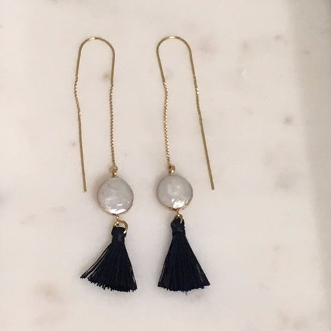 Pearl & tassel threader earrings