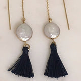 Pearl & tassel threader earrings