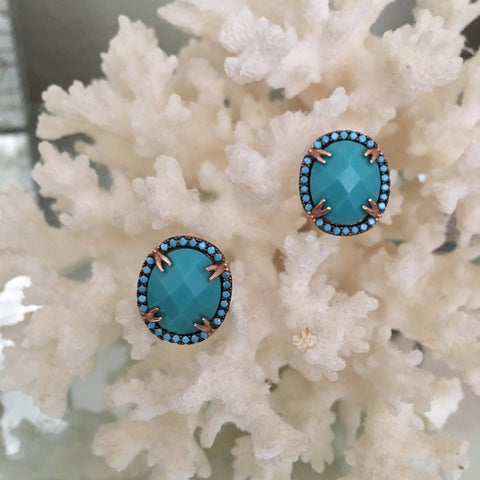 Turquoise rose gold studs