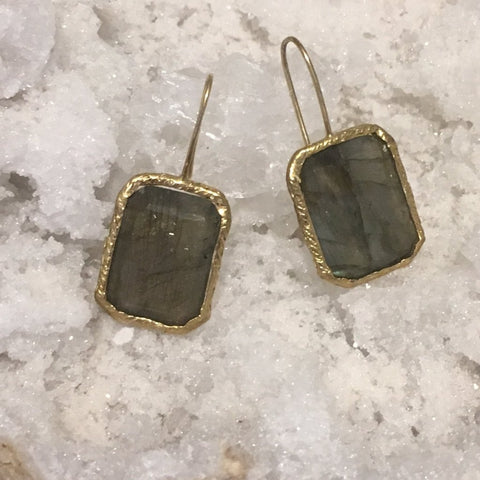 Labradorite emerald cut drop earrings