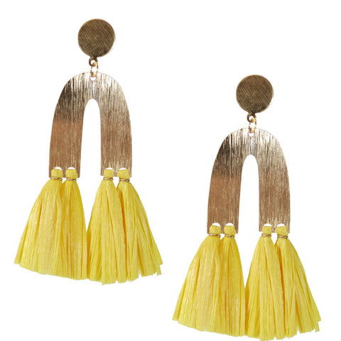 Raffia Tassel Earrings - yellow